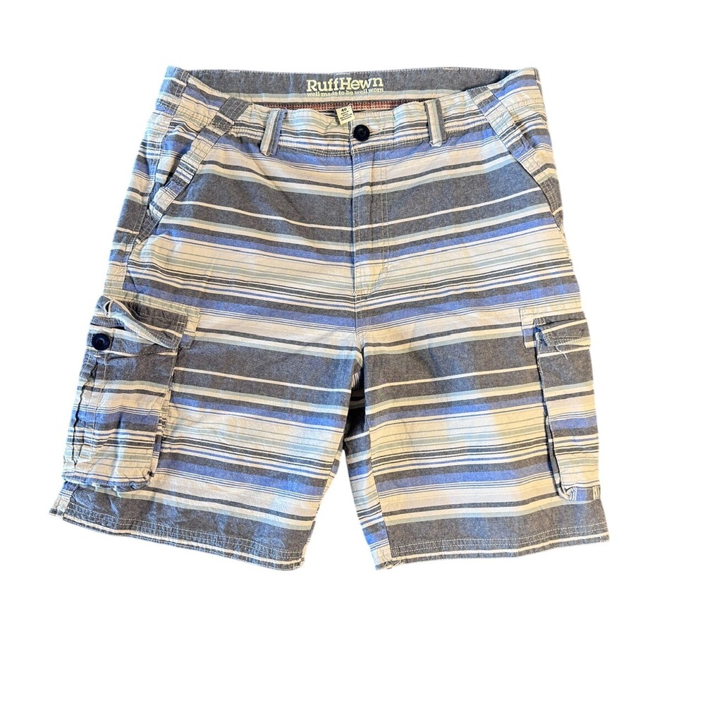 RuffHewn Mens Blue Striped Cotton Cargo Shorts Size‎ 40 Horizontal Stripe Casual